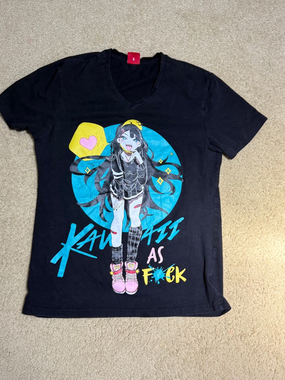 BiBiSama "Kawaii As F*ck" Anime Graphic V-Neck T-Shirt (Black)